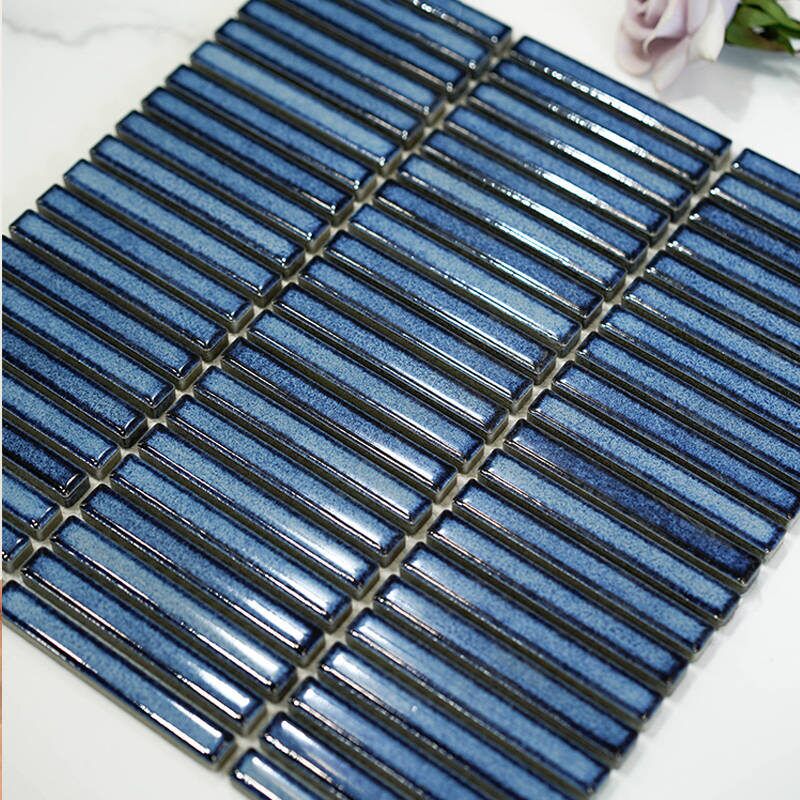 Blue Kitchen Floor Interior Strip Mosaic Wall Tiles