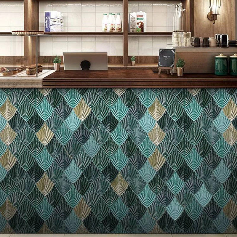 200x150mm Leaf Shape Bathroom Hotel Backsplash Handmade Fish Scale Green Interior 3D Irregular Kitchen Mosaic Wall Tiles Sale 2 Green-Interior-3D-Irregular-Kitchen-Mosaic-Wall-Tiles
