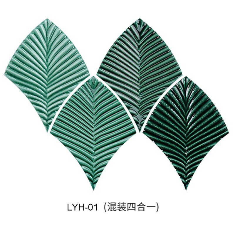 200x150mm Leaf Shape Bathroom Hotel Backsplash Handmade Fish Scale Green Interior 3D Irregular Kitchen Mosaic Wall Tiles Sale 4 3D Irregular Green Mosaic Wall Tiles