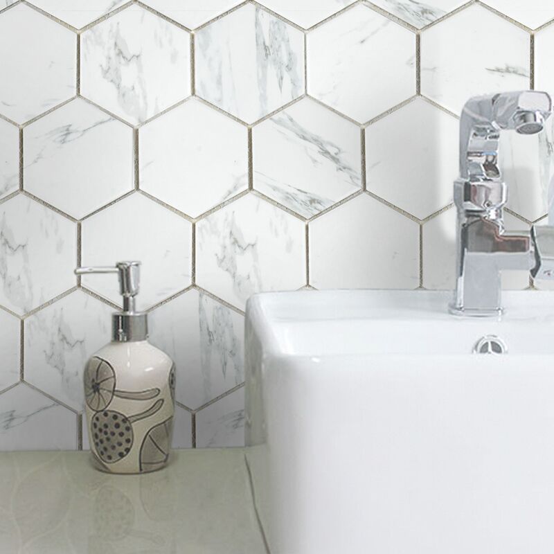 Mosaic Tile China Suppliers Marble Carrara White Porcelain Hexagon Mosaic Tile For Bathroom Kitchen Backsplash 7 White Hexagon Mosaic Wall Tile