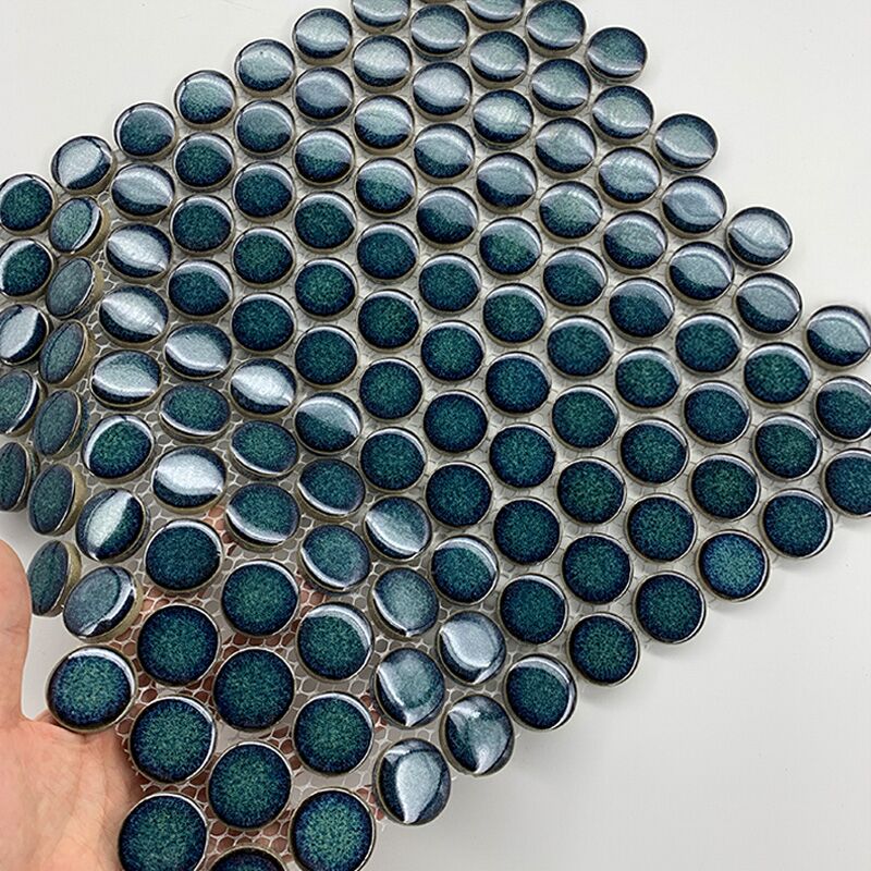 Modern Home Design Style Decorative Metallic Aluminum Gold Brushed Stainless Steel Mosaic 7 blue round shape ceramic mosaic tile