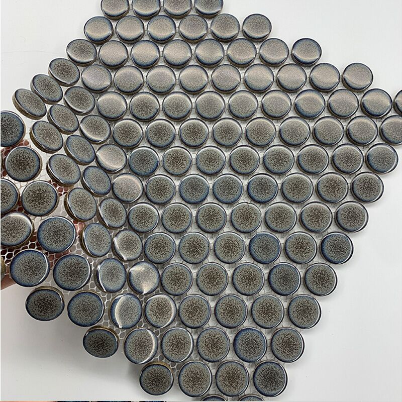 Modern Home Design Style Decorative Metallic Aluminum Gold Brushed Stainless Steel Mosaic 8 round ceramic mosaic tile