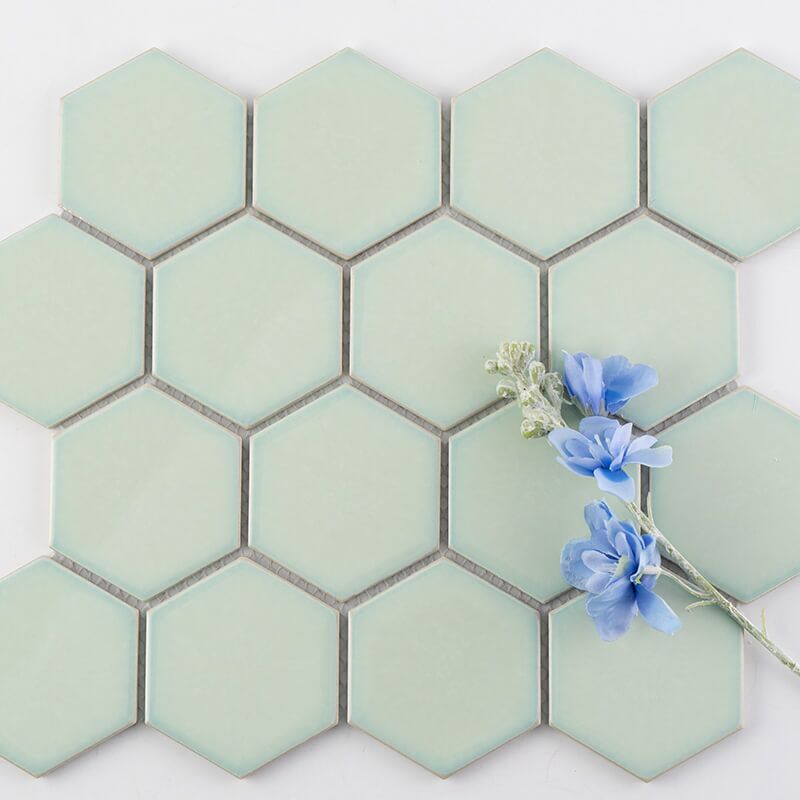 Thailand mosaic factory wholesale green gray hexagonal crystal glazed ceramic mosaic tile 6 Thailand mosaic factory wholesale green gray hexagonal crystal glazed ceramic mosaic tile - Image 6