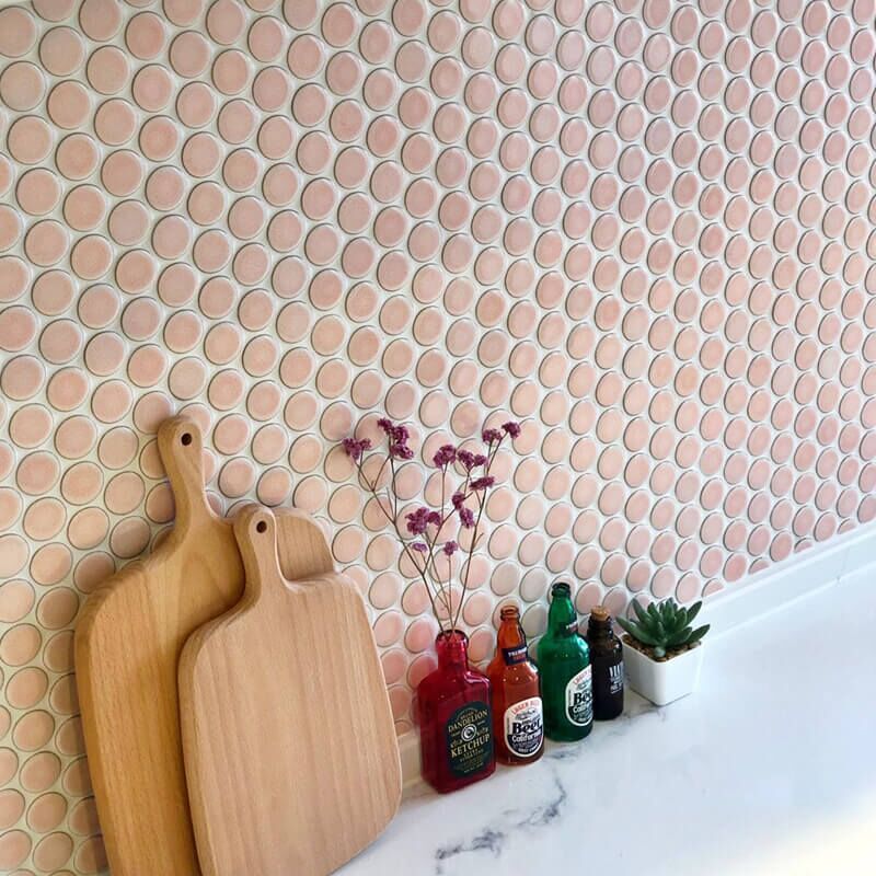 Big penny round shape ceramic mosaic tile kitchen restaurant bathroom backsplash wall tiles price 2 pink round shape ceramic mosaic tile